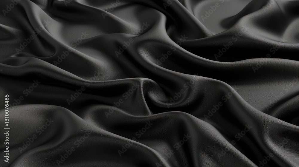 Fototapeta premium close-up of black silk fabric with soft folds and smooth texture for modern fashion presentation