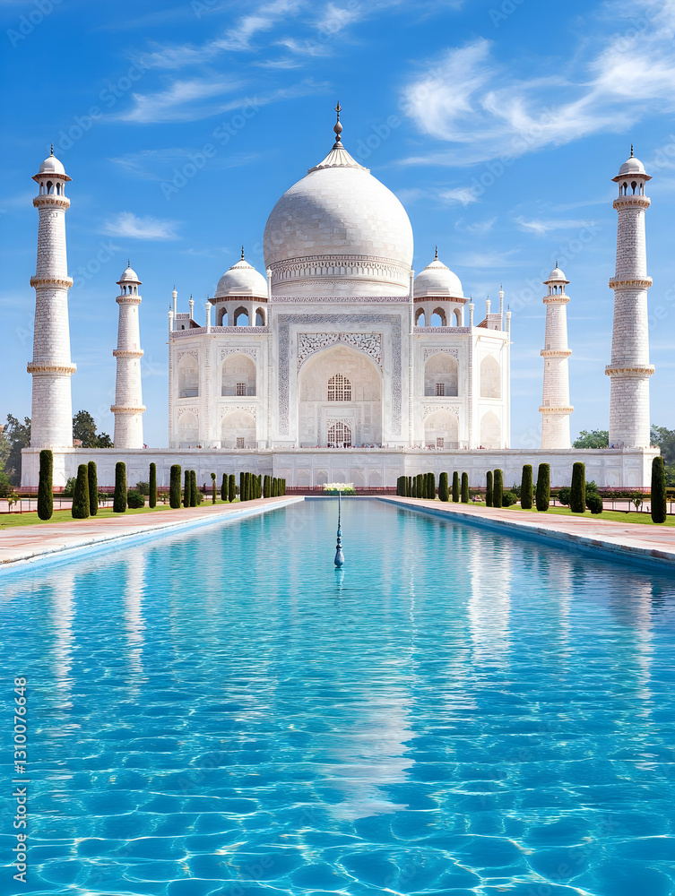 Fototapeta premium Taj Mahal reflected in a pool of water.