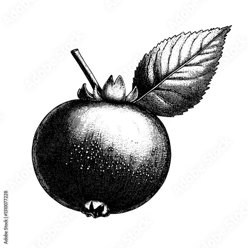 Engraved illustration of a beautifully detailed fruit with leaf, perfect for tattoo inspiration and artistic designs