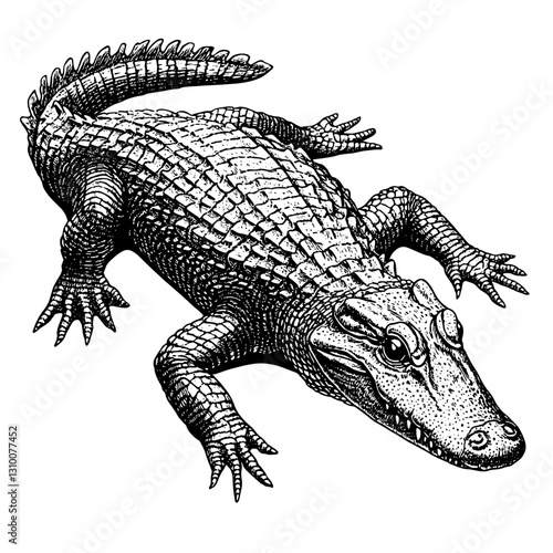 Intricate engraved crocodile illustration in vector style perfect for tattoos and art enthusiasts celebrating nature's beauty