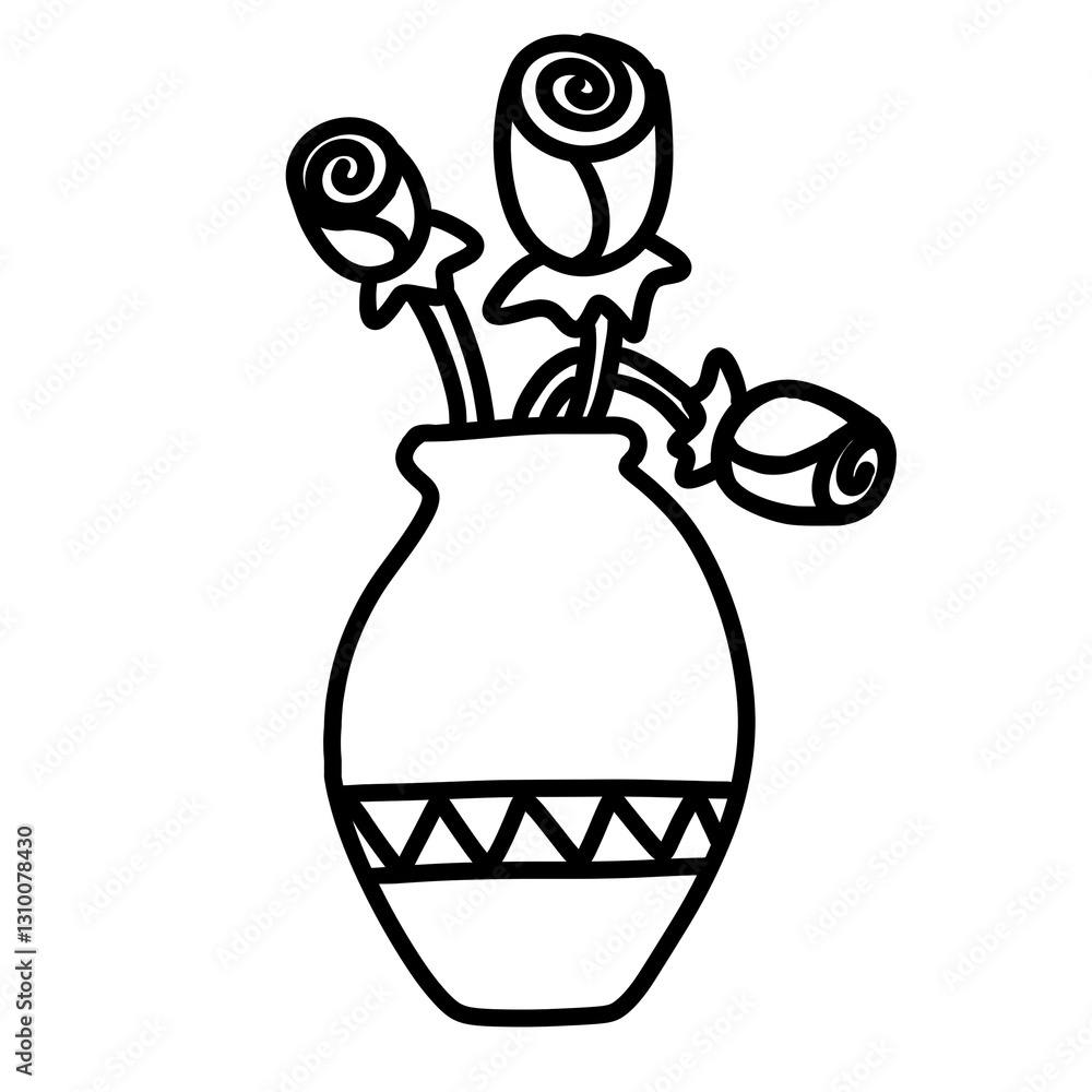 simple line drawing of vase with three roses, showcasing elegance and beauty simple line drawing of vase with three roses, showcasing elegance and beauty