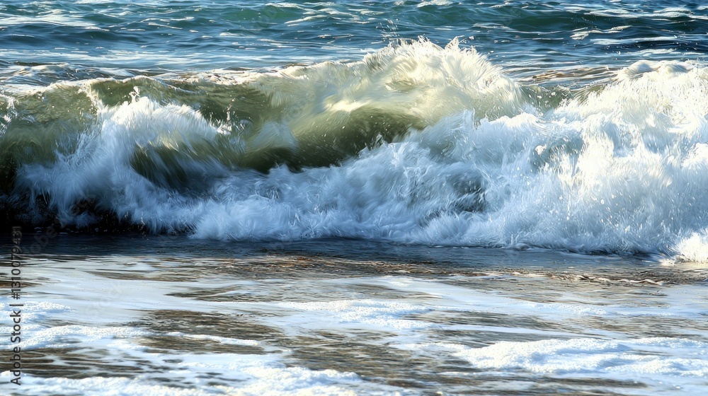 Fototapeta premium Coastal wave crashing on sandy shore