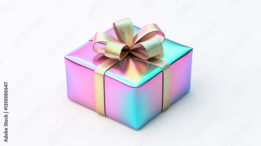 Shiny gift box with vibrant wrapping and colorful bow for special occasions Shiny gift box with vibrant wrapping and colorful bow for special occasions