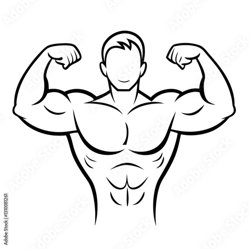 Line art illustration of a muscular man showcasing fitness and healthy lifestyle
