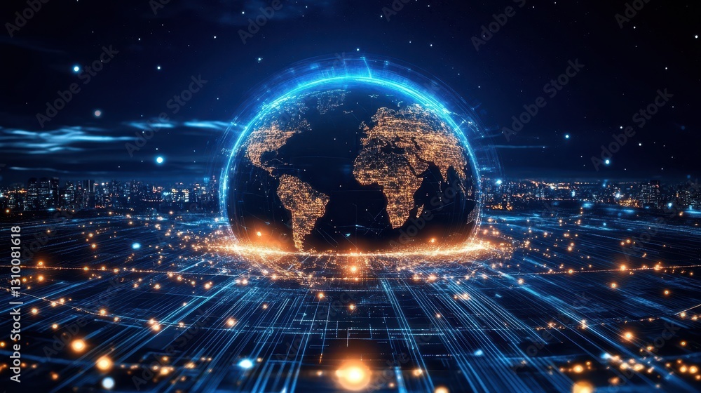 Artistic background reflecting global data flows.