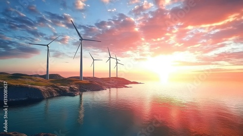 Obraz na płótnie Offshore wind turbines leading the way in eco-friendly electricity. w salonie