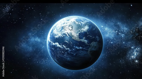 Obraz na płótnie Discover the captivating beauty of an Earth-like planet shrouded in a glowing blue atmosphere. w salonie