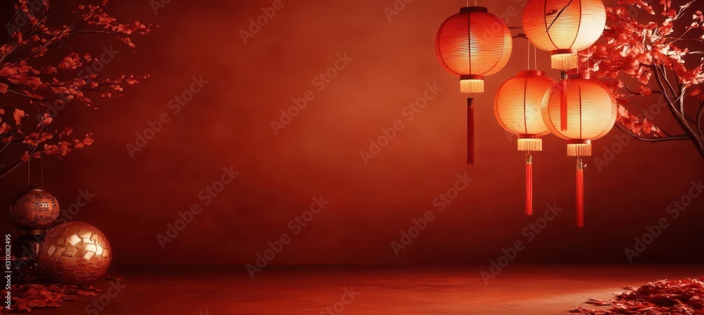 Elegant Chinese New Year decoration with traditional lantern motifs.