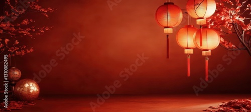 Obraz na płótnie Elegant Chinese New Year decoration with traditional lantern motifs. w salonie
