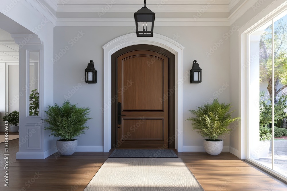 Visualization of a stylish entryway with a door.