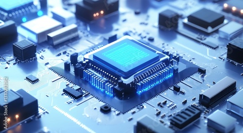 Obraz na płótnie Digital Rendering of Chip Technology with Soft Shadows w salonie