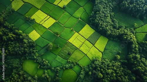 Aerial Mosaic: Farmlands and Forests Intertwined in Vibrant Green Hues