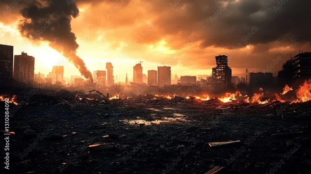 Striking visual of a city destroyed by conflict.