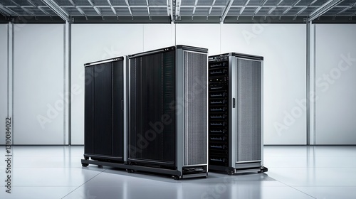 Obraz na płótnie Three large servers showcased against a clean white backdrop. w salonie