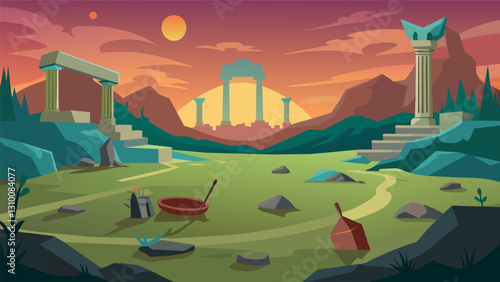 The old and worn out battleground now transformed into a haven for deep discussion reflection and the pursuit of Stoic wisdom in the Ancient Stoic. Vector illustration