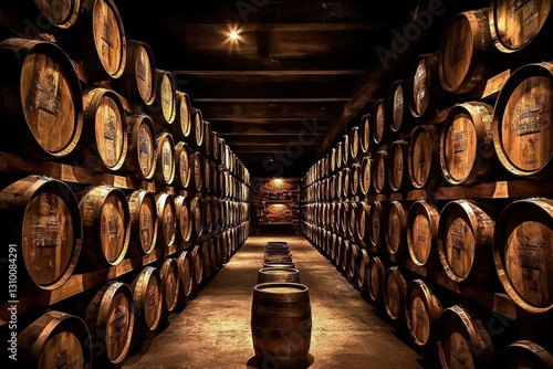 Obraz na płótnie Charming storage space showcasing barrels for wine and whisky. w salonie