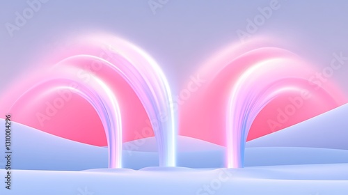 Surreal landscape with luminous arches for a digital realm concept