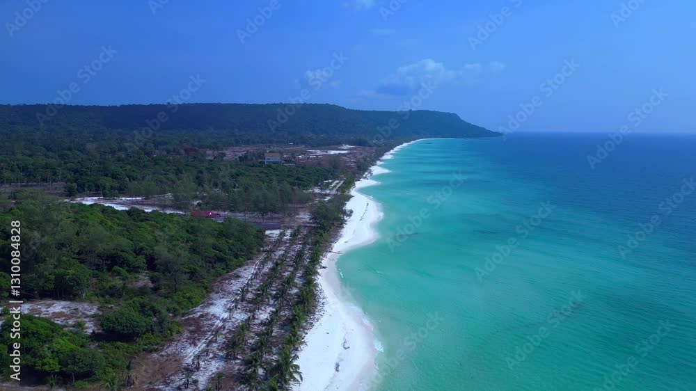 Turquoise water white sand Beach in Cambodia. Nice aerial view flight drone Turquoise water white sand Beach in Cambodia. Nice aerial view flight drone