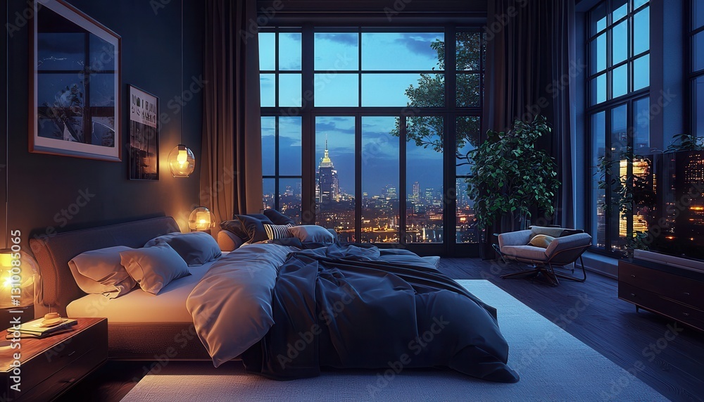 An elegant dark interior design for a masculine bedroom.