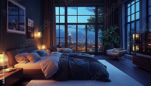 Obraz na płótnie An elegant dark interior design for a masculine bedroom. w salonie