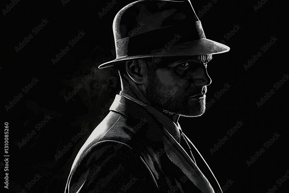 Vintage noir atmosphere with dark backgrounds.