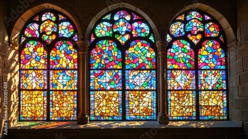 Obraz na płótnie Chromatic Cathedral: Radiant Light Through Stained Glass Windows w salonie