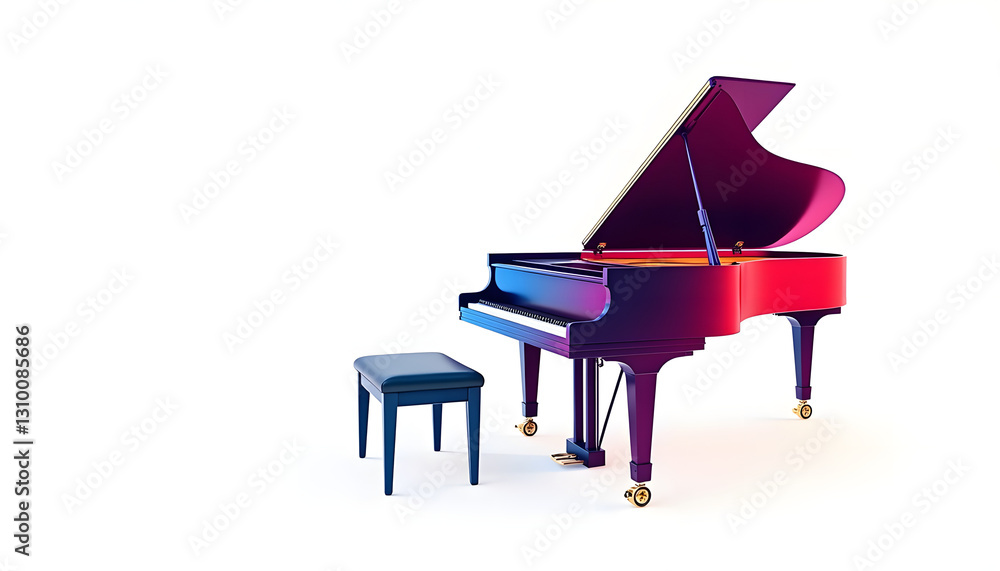 Vector grand piano: Depict a grand piano in various bright colors, highlighting the keys and case, on a white background. Vector grand piano: Depict a grand piano in various bright colors, highlighting the keys and case, on a white background.