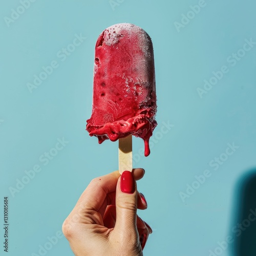 woman hand holding a red ice cream, popsicle
