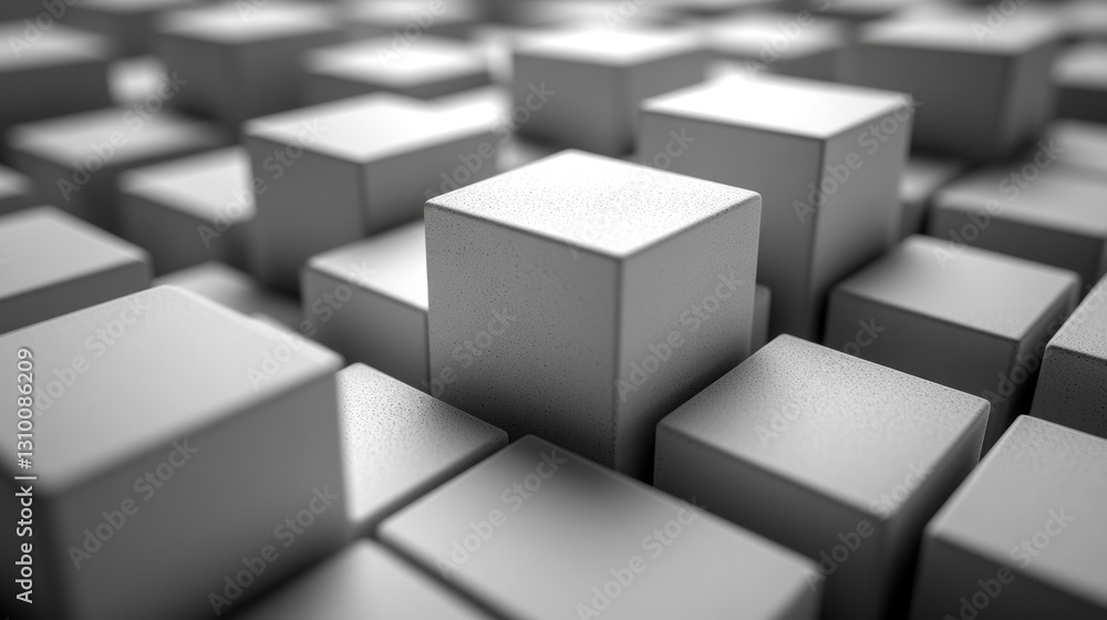 Fototapeta premium Gray cubes rising, city skyline background, data visualization
