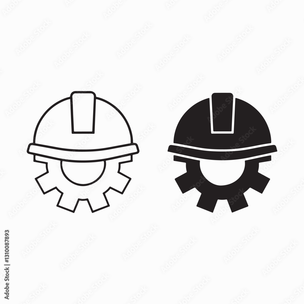 Fototapeta premium Construction helmet on the gear icons set, vector illustration on white background