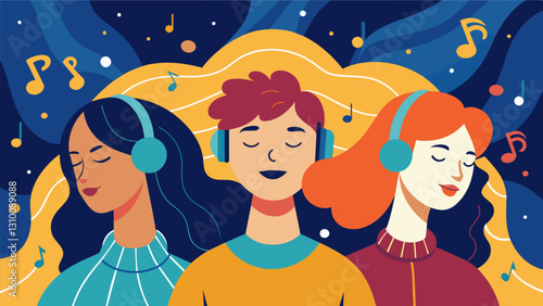 Each persons drawing seems to come to life as they immerse themselves in the music eyes closed and fully in the moment.. Vector illustration