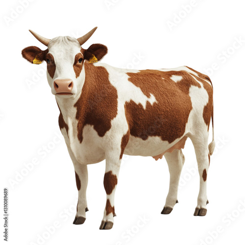 A Calm Brown and White Cow Stands Serene  A Gentle Farm Animal Portrait