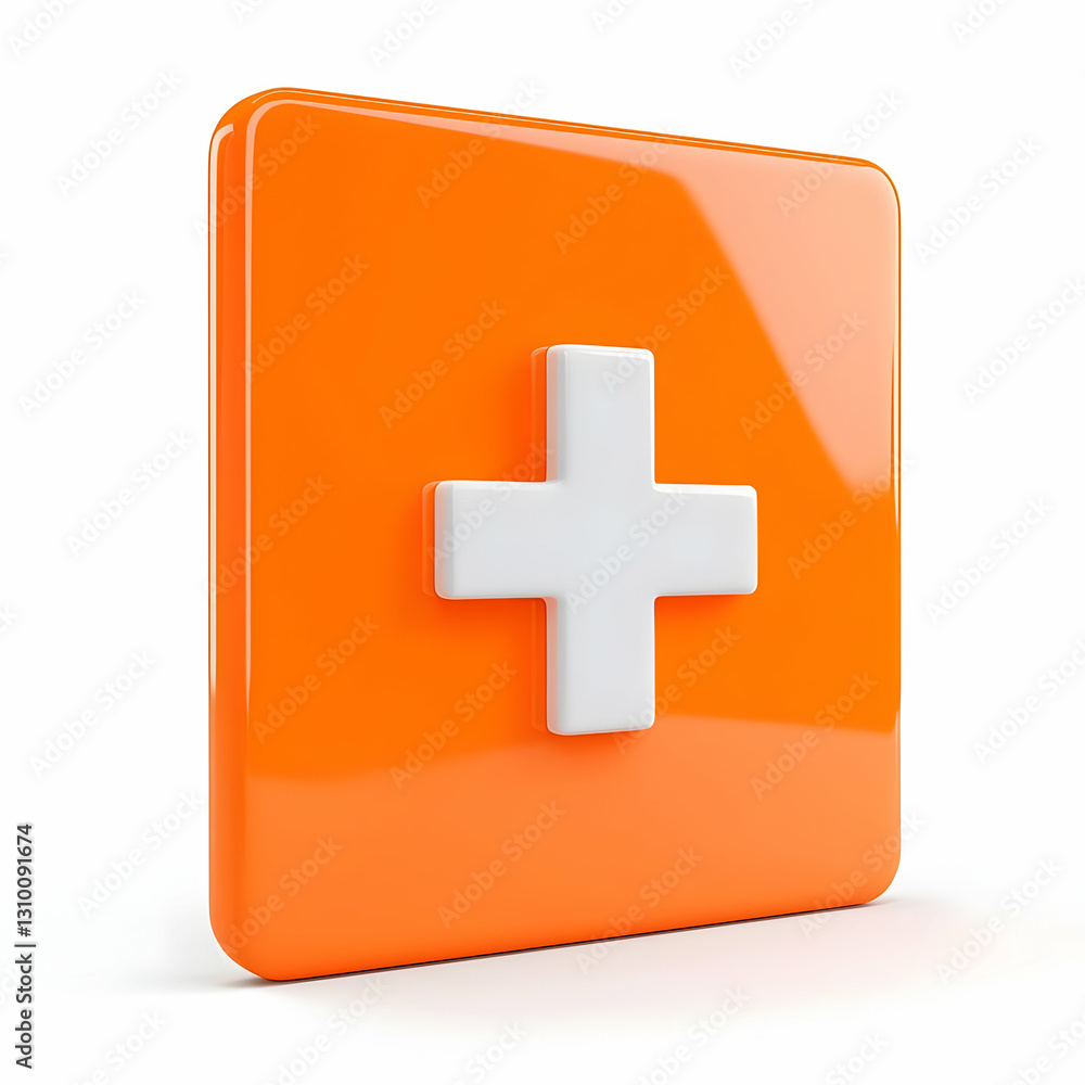 Fototapeta premium Bright Orange Square Icon with White Cross Symbol for Plus Sign Design