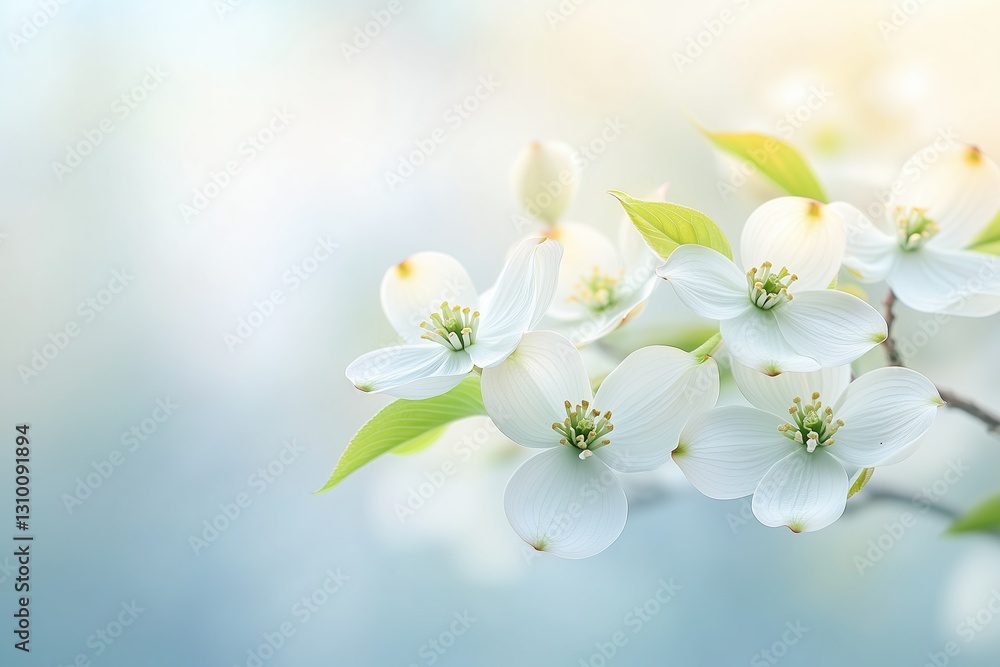 Obraz premium Delicate white flowers bloom gracefully on a branch in soft morning light