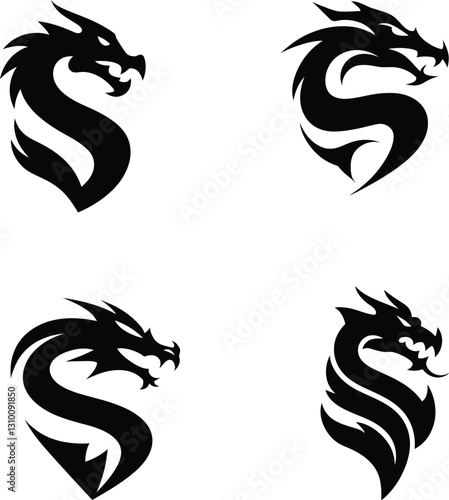 Wallpaper Mural Dragon Logo Vector | Tribal Dragon Emblem | Mythical Beast Silhouette Torontodigital.ca