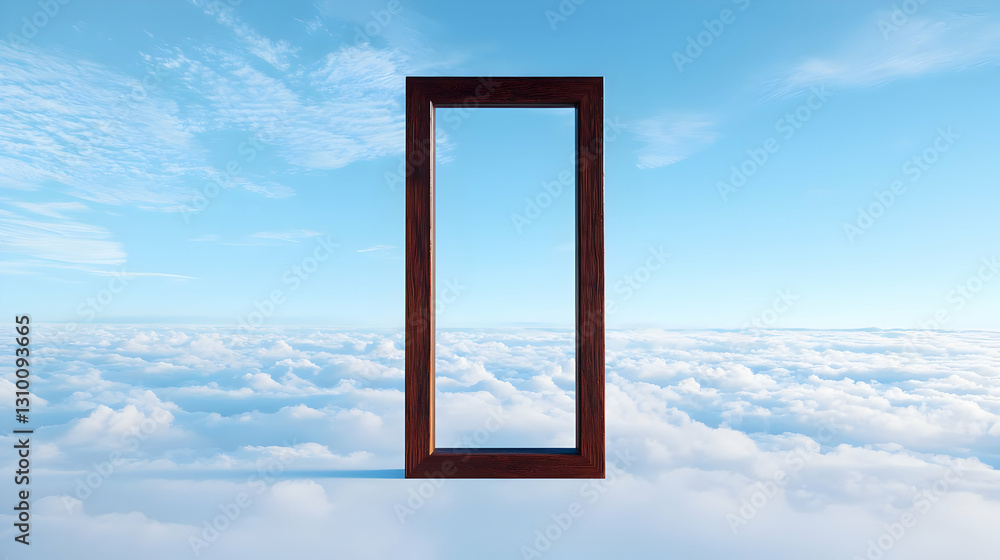 Door Frame Surrounded by Soft Clouds Under Bright Blue Sky Door Frame Surrounded by Soft Clouds Under Bright Blue Sky