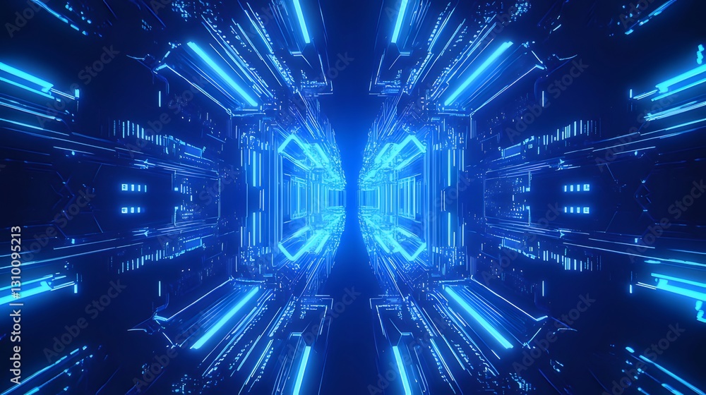Futuristic blue digital tunnel, glowing lines, abstract background, tech visuals Futuristic blue digital tunnel, glowing lines, abstract background, tech visuals
