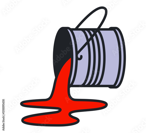 tin can with red paint. pour the paint from the can. flat vector illustration.