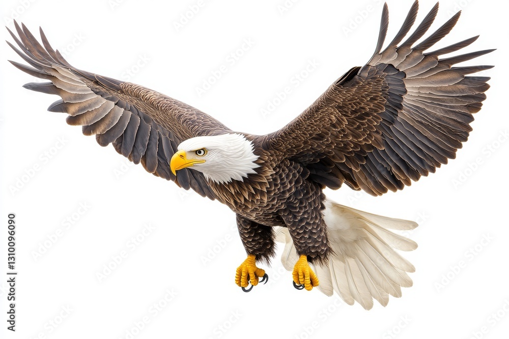 Naklejka premium A majestic eagle, wings fully extended, glides effortlessly through the azure sky