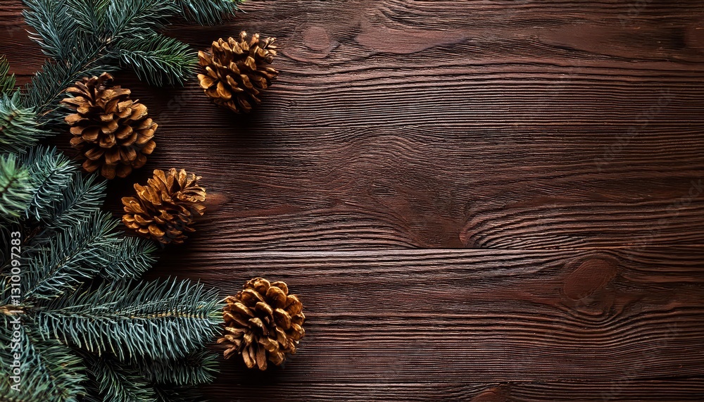 Christmas Tree with Cones on a Dark Wooden Background A Cozy and Romantic Winter Flat Lay Capturing the Spirit of the Holidays Christmas Tree with Cones on a Dark Wooden Background A Cozy and Romantic Winter Flat Lay Capturing the Spirit of the Holidays