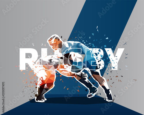 Rugby graphic design, low polygonal sports illustration. Web banner