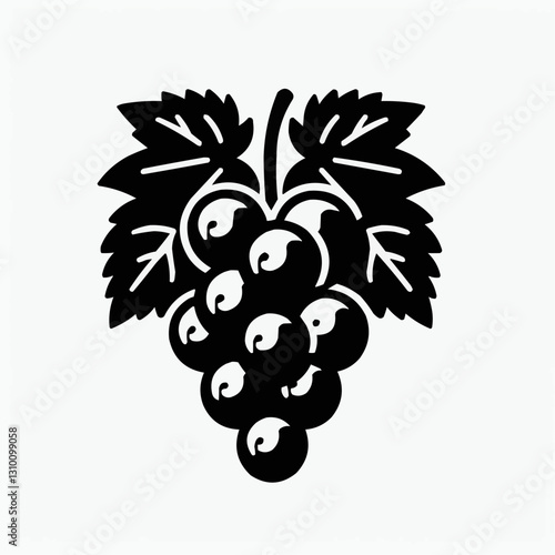 Stylized grape cluster logo design with leaves on a white background for branding
