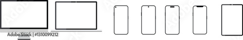 Set of Realistic computer laptop smartphone with transparent screen. Tablet gadget template, Group PC laptop mobile devices mockup. I phone iPad and mac LCD presentations wallpaper design