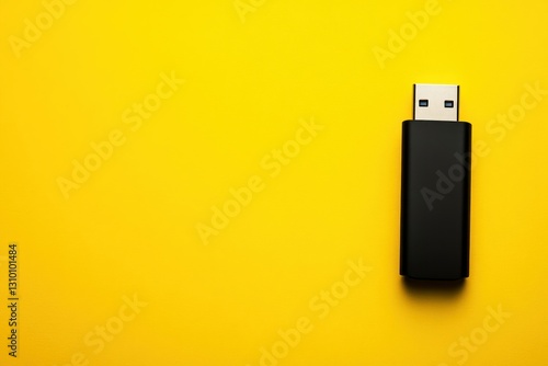 Black USB Flash Drive on Yellow Background for Technology Concepts