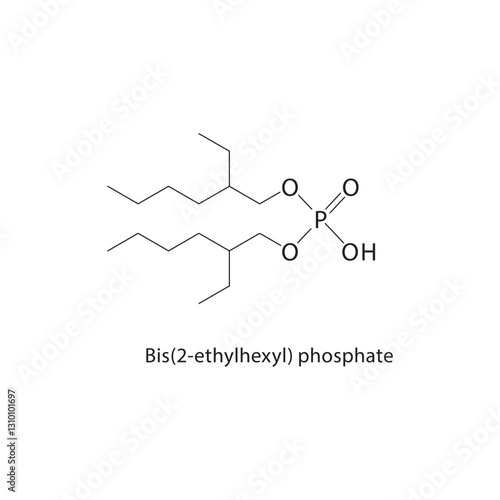 Bis(2-ethylhexyl) phosphate skeletal structure .Organophosphate compound schematic illustration. Simple diagram, chemical formula.