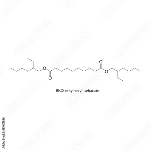 Bis(2-ethylhexyl) sebacate skeletal structure .Surfactant compound schematic illustration. Simple diagram, chemical formula.