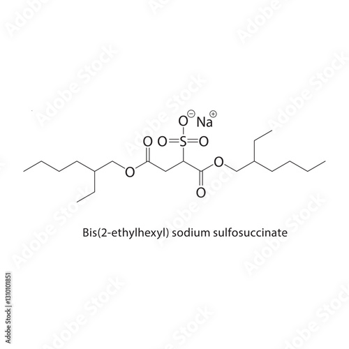 Bis(2-ethylhexyl) sodium sulfosuccinate skeletal structure .Phthalate ester compound schematic illustration. Simple diagram, chemical formula.