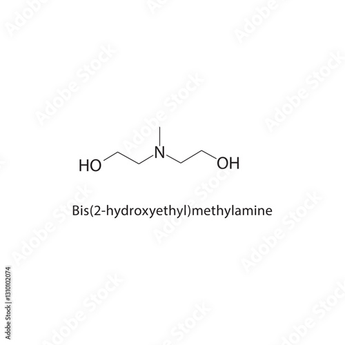 Bis(2-hydroxyethyl)- methylamine skeletal structure .Aromatic amine compound schematic illustration. Simple diagram, chemical formula.