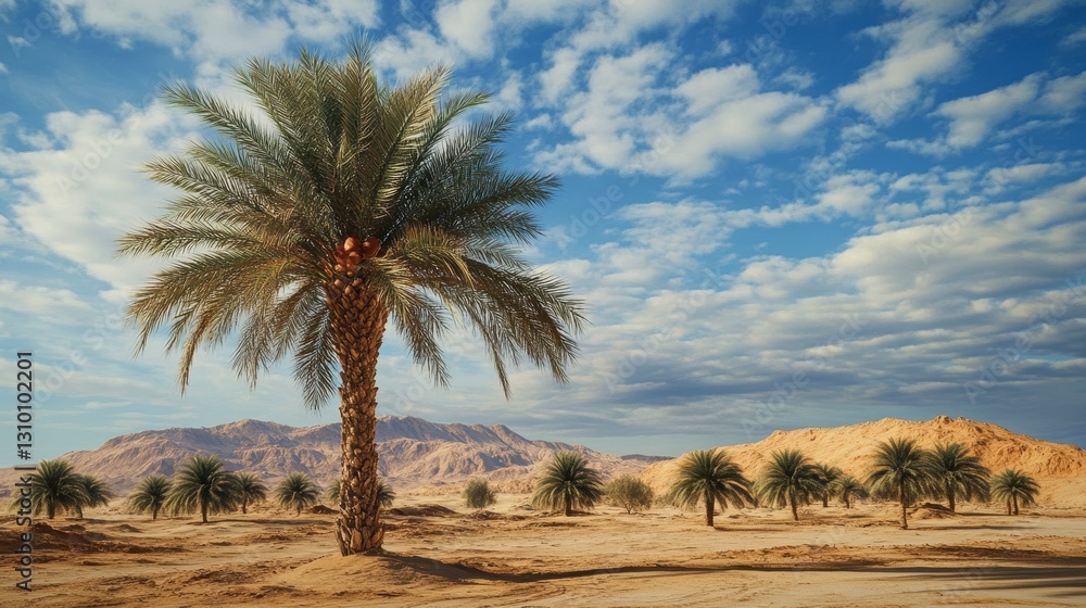 Palm trees in desert landscape, sunny day, tranquil scene, suitable for nature or travel content Palm trees in desert landscape, sunny day, tranquil scene, suitable for nature or travel content