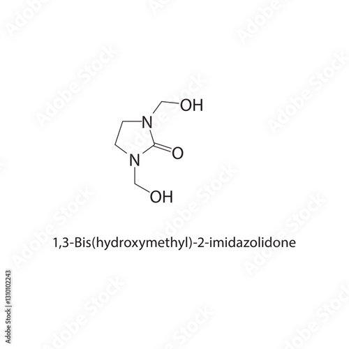 1,3-Bis(hydroxymethyl)-2- imidazolidone skeletal structure .Phenol compound schematic illustration. Simple diagram, chemical formula.
